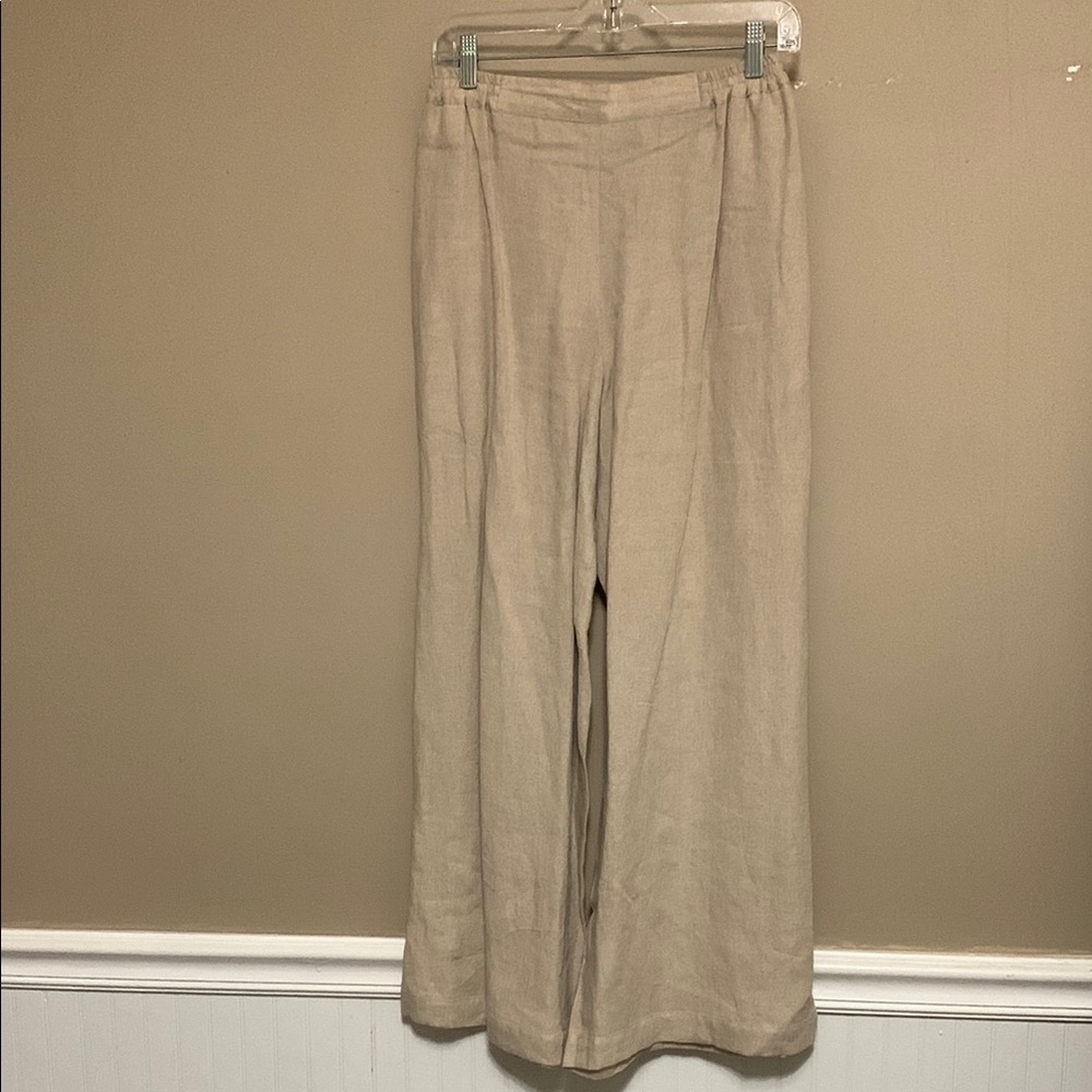 Eskandar Women 100% Linen Wide-Leg Pants Natural Small/Medium Lagenlook Quiet
